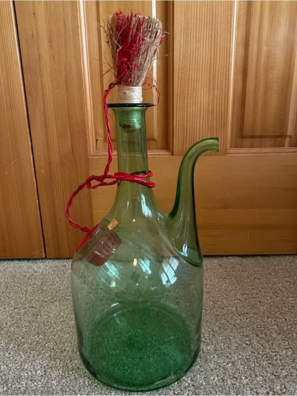 Vintage Large Hand Blown Green Glass Italian Wine Decanter with Ice Chamber